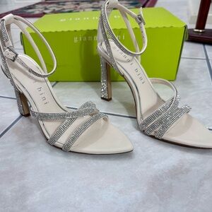Gianni Bini Silver and Cream Strappy Heels